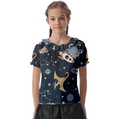 Space Theme Art Pattern Design Wallpaper Kids  Frill Chiffon Blouse by Proyonanggan