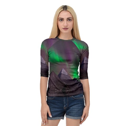 Fantasy Pyramid Mystic Space Aurora Quarter Sleeve Raglan T-shirt by Grandong