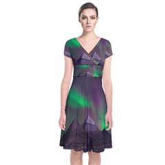 Fantasy Pyramid Mystic Space Aurora Short Sleeve Front Wrap Dress by Grandong