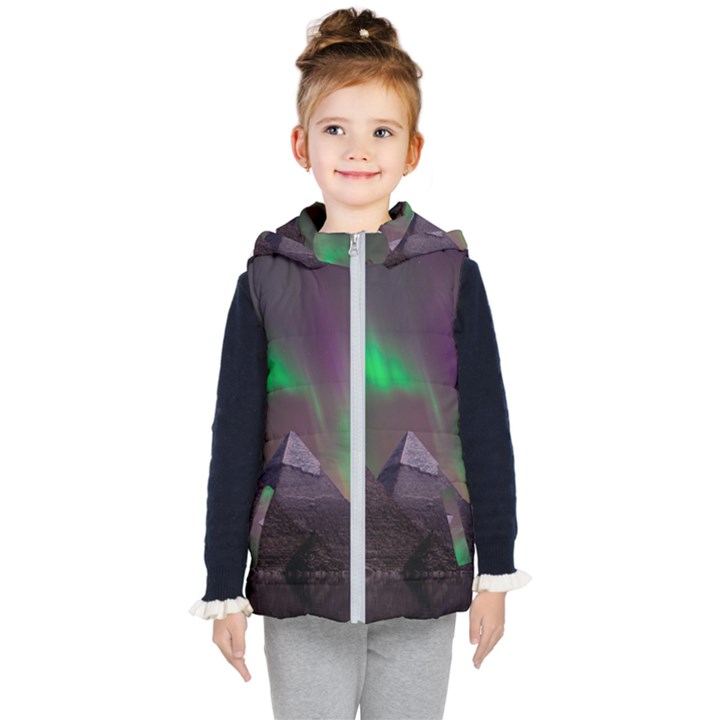 Fantasy Pyramid Mystic Space Aurora Kids  Hooded Puffer Vest