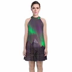 Fantasy Pyramid Mystic Space Aurora Velvet Halter Neckline Dress 