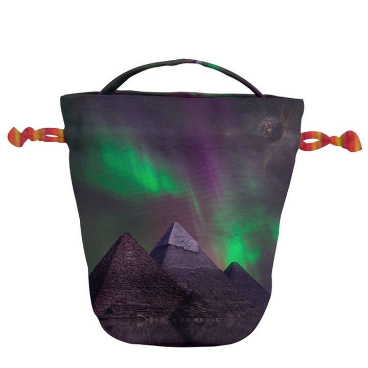 Fantasy Pyramid Mystic Space Aurora Drawstring Bucket Bag