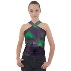 Fantasy Pyramid Mystic Space Aurora Cross Neck Velour Top by Grandong