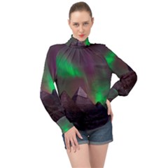 Fantasy Pyramid Mystic Space Aurora High Neck Long Sleeve Chiffon Top by Grandong