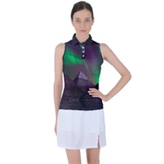 Fantasy Pyramid Mystic Space Aurora Women s Sleeveless Polo T-shirt by Grandong