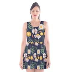 Flower Grey Pattern Floral Scoop Neck Skater Dress by Dutashop