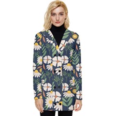 Flower Grey Pattern Floral Button Up Hooded Coat  by Dutashop