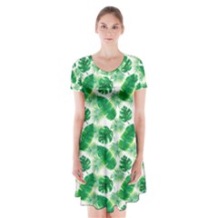 Tropical Leaf Pattern Short Sleeve V-neck Flare Dress by Dutashop