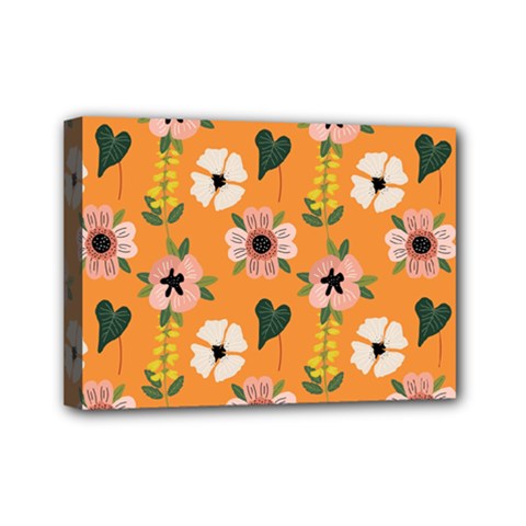 Flower Orange Pattern Floral Mini Canvas 7  X 5  (stretched) by Dutashop