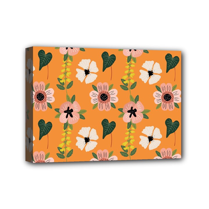 Flower Orange Pattern Floral Mini Canvas 7  x 5  (Stretched)