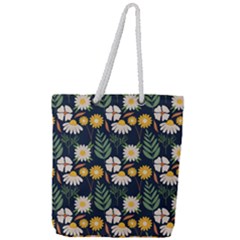 Flower Grey Pattern Floral Full Print Rope Handle Tote (large)