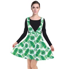 Tropical Leaf Pattern Plunge Pinafore Dress