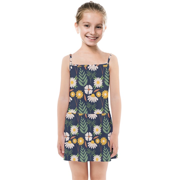 Flower Grey Pattern Floral Kids  Summer Sun Dress