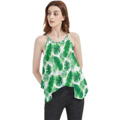 Tropical Leaf Pattern Flowy Camisole Tank Top by Dutashop