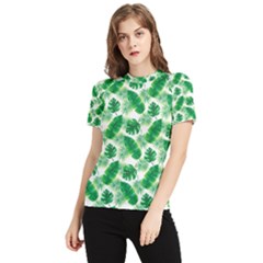 Tropical Leaf Pattern Women s Short Sleeve Rash Guard