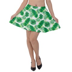 Tropical Leaf Pattern Velvet Skater Skirt by Dutashop