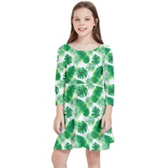 Tropical Leaf Pattern Kids  Quarter Sleeve Skater Dress by Dutashop