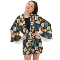 Flower Grey Pattern Floral Long Sleeve Kimono