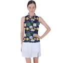 Flower Grey Pattern Floral Women s Sleeveless Polo T-Shirt View1