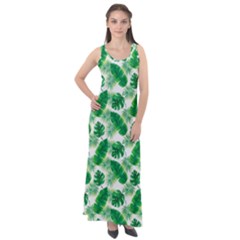 Tropical Leaf Pattern Sleeveless Velour Maxi Dress