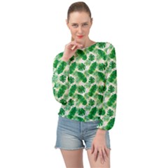 Tropical Leaf Pattern Banded Bottom Chiffon Top