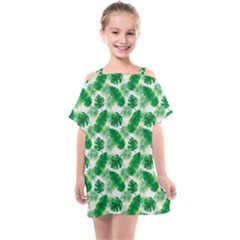 Tropical Leaf Pattern Kids  One Piece Chiffon Dress by Dutashop