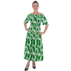 Tropical Leaf Pattern Shoulder Straps Boho Maxi Dress 