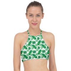 Tropical Leaf Pattern Halter Bikini Top