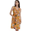 Flower Orange Pattern Floral Sleeveless Dress With Pocket View3