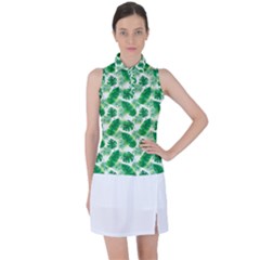 Tropical Leaf Pattern Women s Sleeveless Polo T-shirt