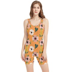 Flower Orange Pattern Floral Women s Wrestling Singlet