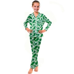 Tropical Leaf Pattern Kids  Satin Long Sleeve Pajamas Set