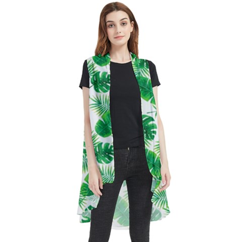 Tropical Leaf Pattern Sleeveless Chiffon Waistcoat Shirt by Dutashop