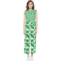 Tropical Leaf Pattern Women s Frill Top Chiffon Jumpsuit by Dutashop