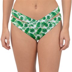 Tropical Leaf Pattern Double Strap Halter Bikini Bottoms