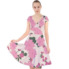 Floral Vintage Flowers Cap Sleeve Front Wrap Midi Dress