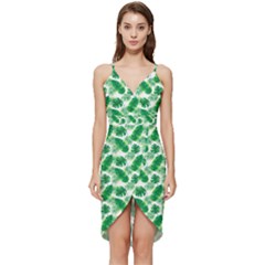 Tropical Leaf Pattern Wrap Frill Dress by Dutashop