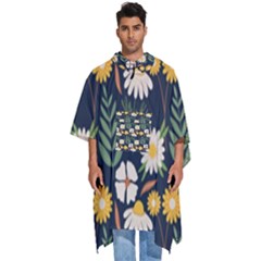 Flower Grey Pattern Floral Men s Hooded Rain Ponchos by Dutashop