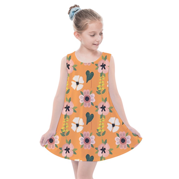 Flower Orange Pattern Floral Kids  Summer Dress