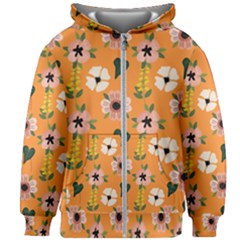 Flower Orange Pattern Floral Kids  Zipper Hoodie Without Drawstring