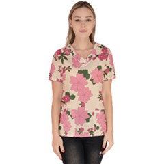 Floral Vintage Flowers Women s V-neck Scrub Top