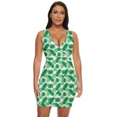 Tropical Leaf Pattern Draped Bodycon Dress