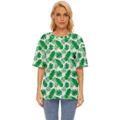 Tropical Leaf Pattern Oversized Basic T-shirt