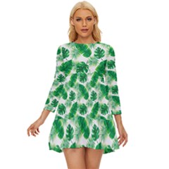 Tropical Leaf Pattern Long Sleeve Babydoll Dress by Dutashop