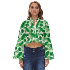 Tropical Leaf Pattern Boho Long Bell Sleeve Top by Dutashop