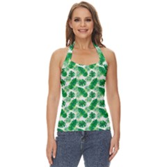 Tropical Leaf Pattern Basic Halter Top by Dutashop