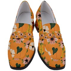 Flower Orange Pattern Floral Women s Chunky Heel Loafers by Dutashop