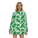 Tropical Leaf Pattern Round Neck Long Sleeve Bohemian Style Chiffon Mini Dress View1