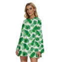 Tropical Leaf Pattern Round Neck Long Sleeve Bohemian Style Chiffon Mini Dress View2