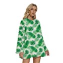 Tropical Leaf Pattern Round Neck Long Sleeve Bohemian Style Chiffon Mini Dress View3